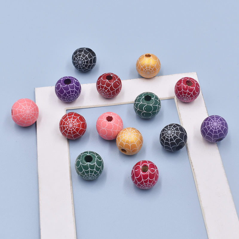 Wholesale 10pcs of New Halloween Spider Web Colorful DIY Children's Wood Beads